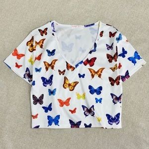 A butterfly print crop tee